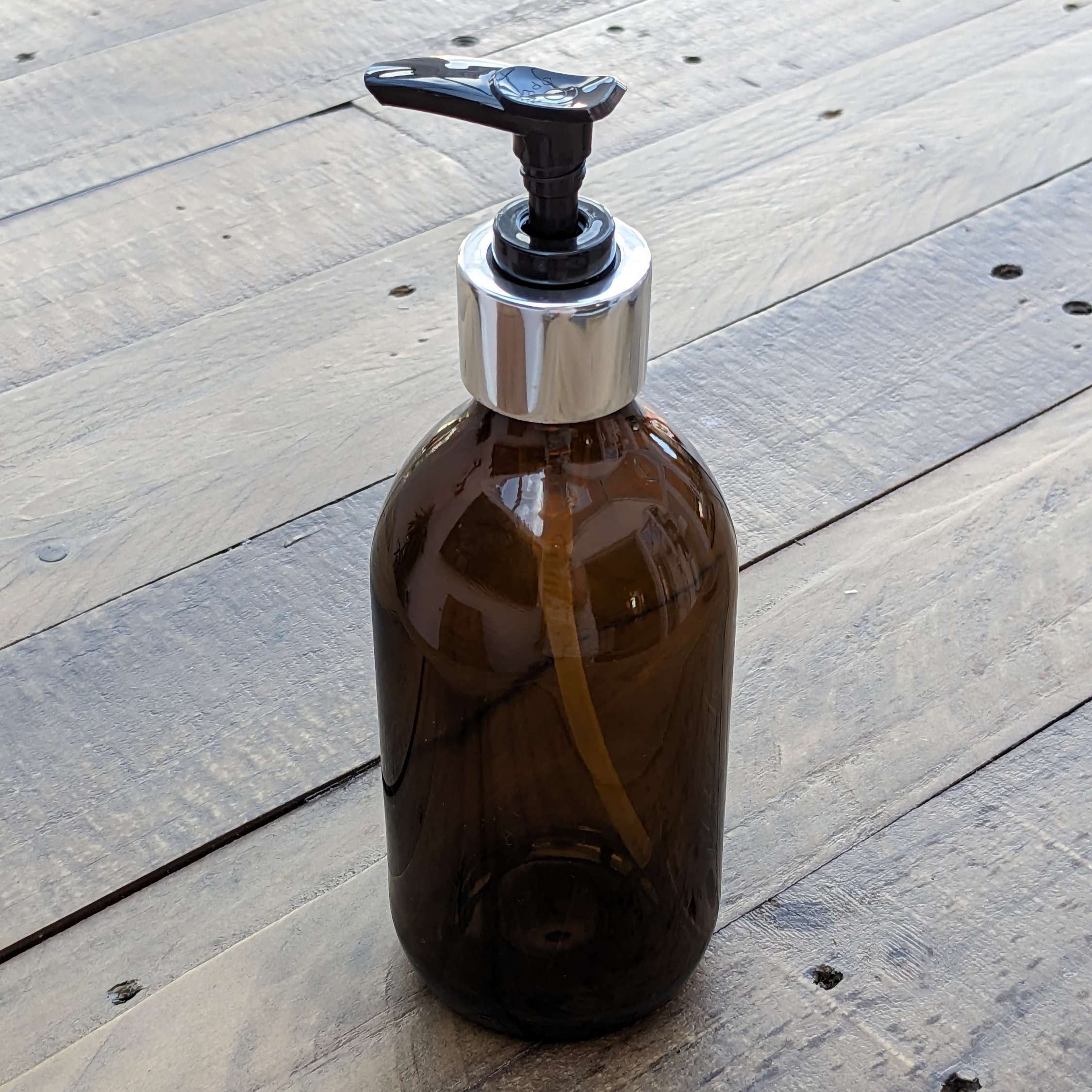 Amber Glass Pump Dispenser 300ml image 0