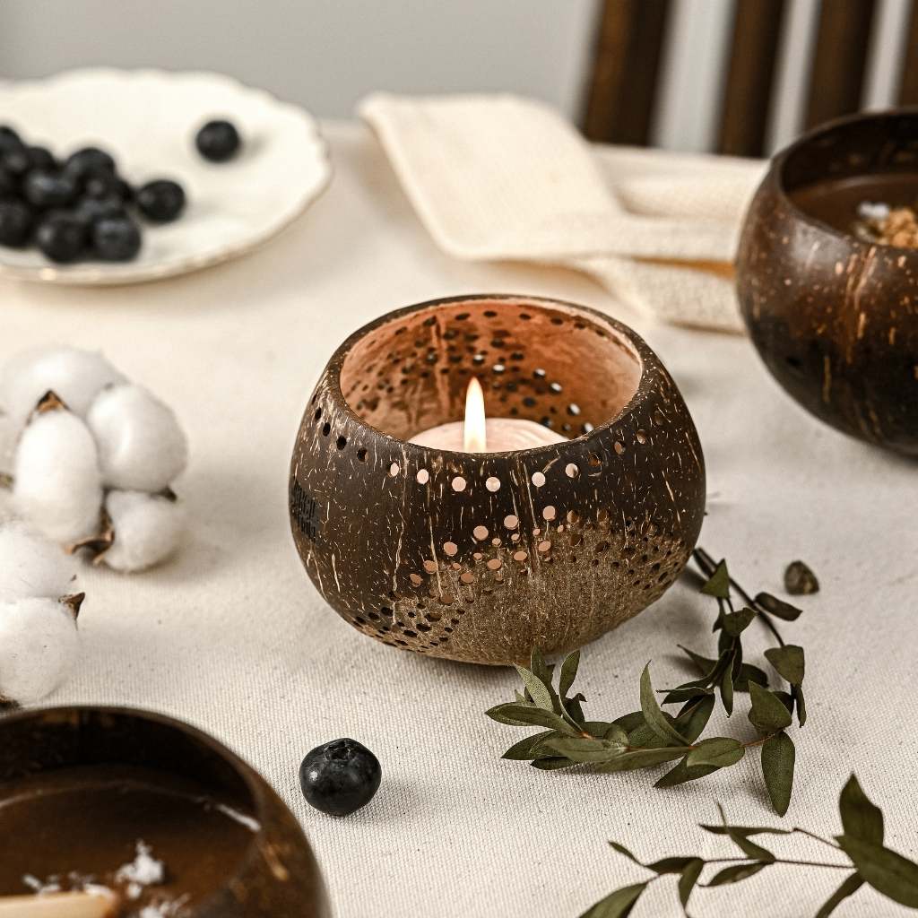 Coconut Shell Tea light Holder Set image 1